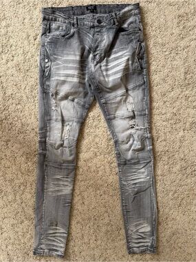 Boohoo Grey Distressed Skinny Jeans